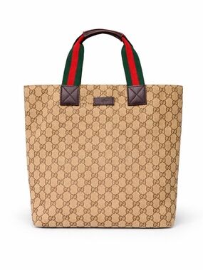 Gucci Beige GG Supreme Tote with Green and Red Web Handles